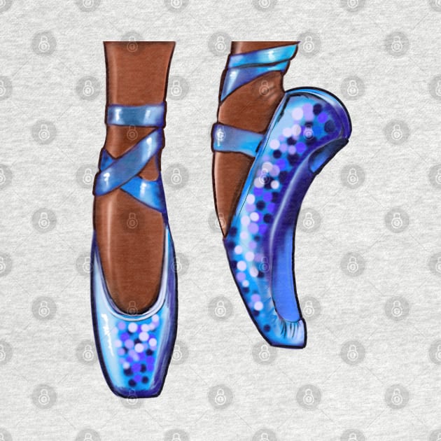 Ballet pointe shoes in blue. Dance African American dancer dancing brown Ballerina by Artonmytee